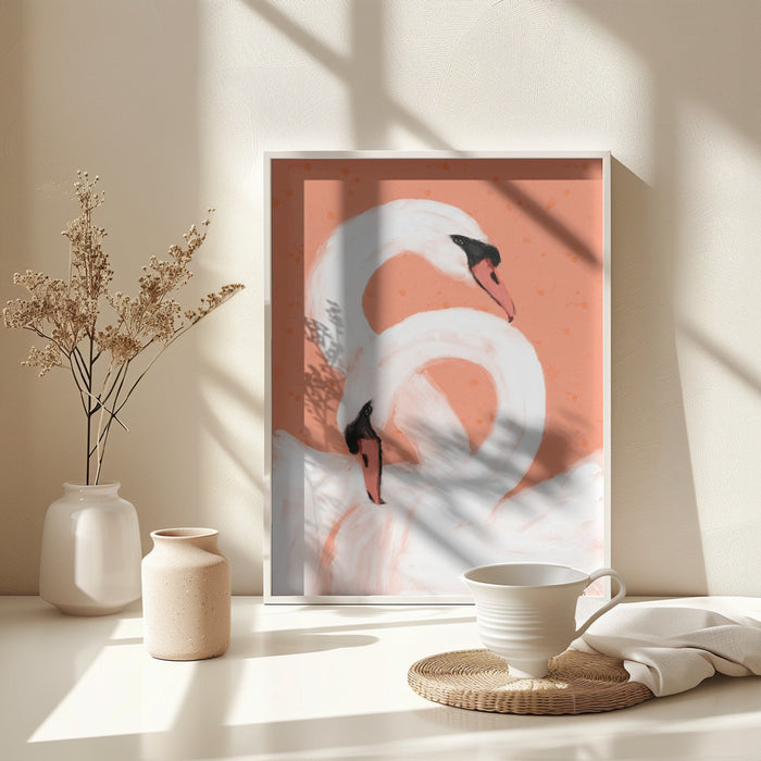 Swans Framed Art Modern Wall Decor