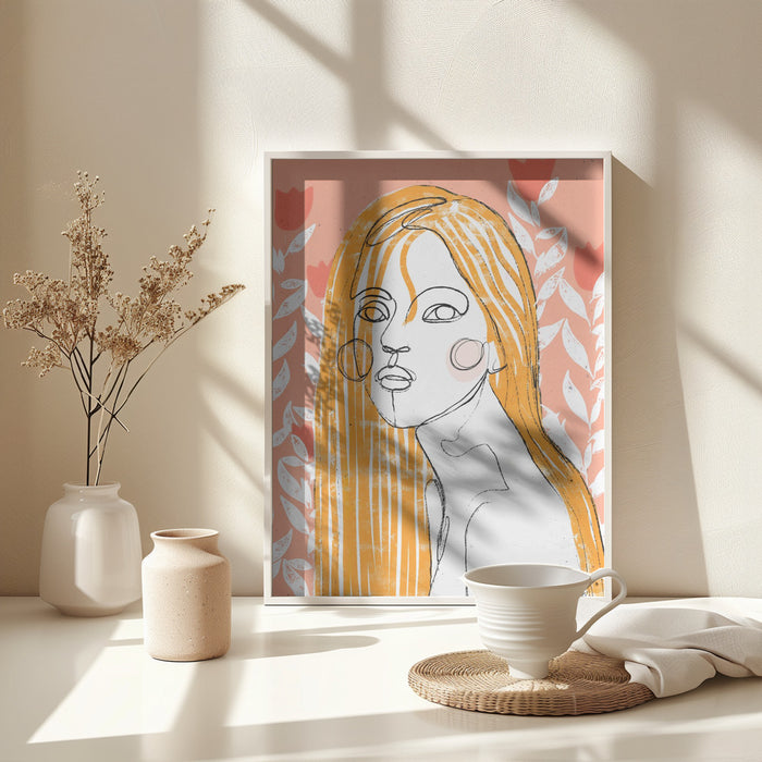 The Tulip Girl (Peach) Framed Art Modern Wall Decor