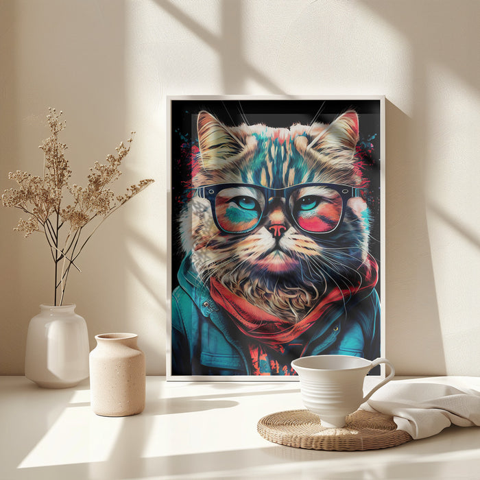 Hipster cat animal art Framed Art Modern Wall Decor