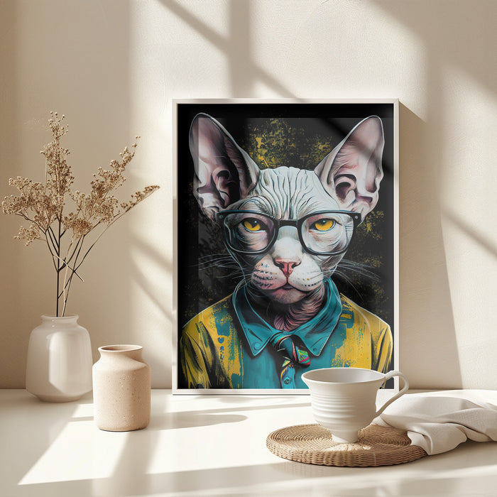 Hipster cat animal art Framed Art Modern Wall Decor