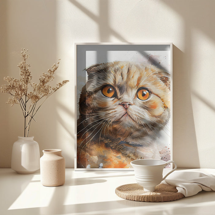 Cat watercolor painting animal Framed Art Wall Decor