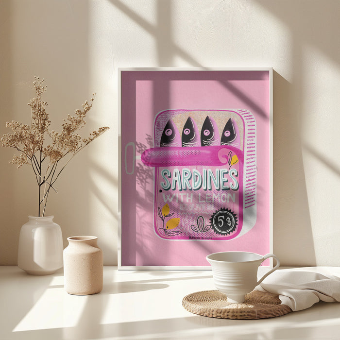 Sardines Tin Can Pink Framed Art Wall Decor