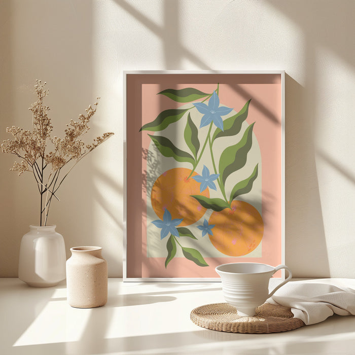 Orange Branch with Flowers Framed Art Wall Decor