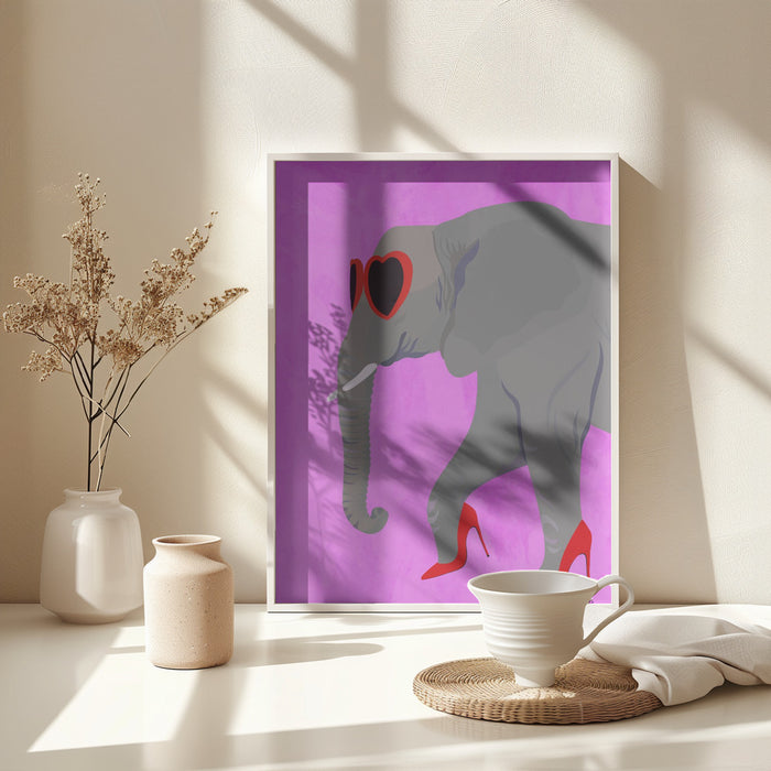 Flamingo profile in heels and heart glasses Framed Art Modern Wall Decor