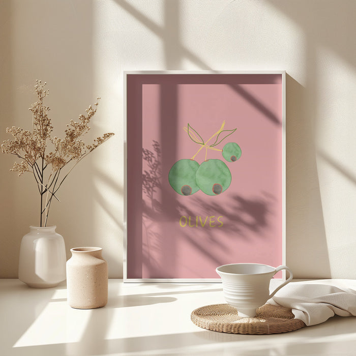 Olives in Pink Framed Art Wall Decor