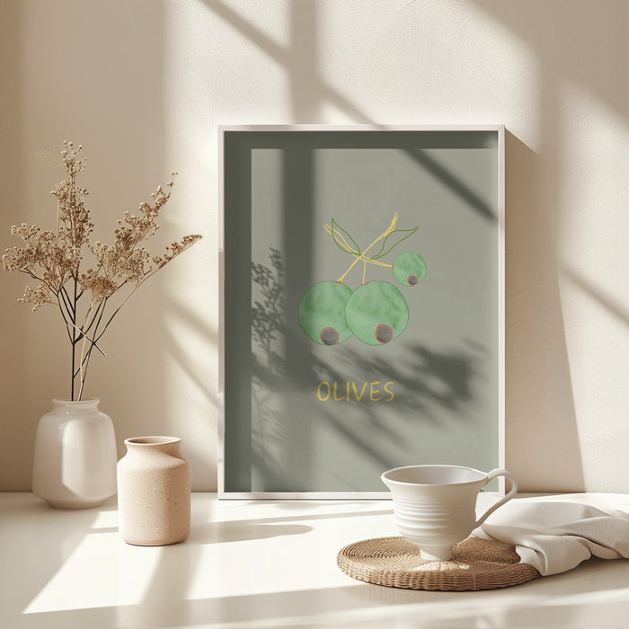 Olives in Green Framed Art Modern Wall Decor