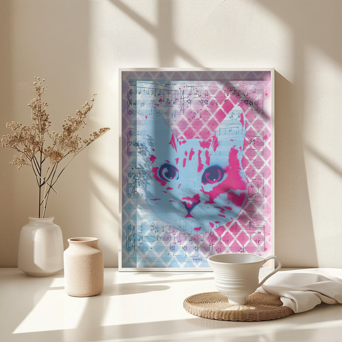 Musical Cat Framed Art Modern Wall Decor