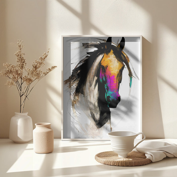 Horse Wild Tribal Illustration Art 01 Framed Art Modern Wall Decor