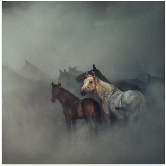 The lost horses Square Canvas Art