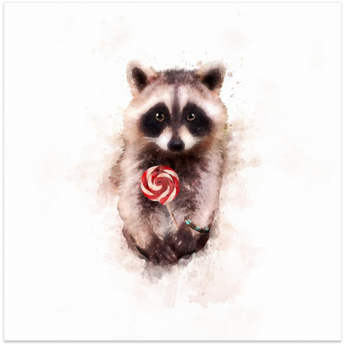 Baby Racoon Square Canvas Art Print