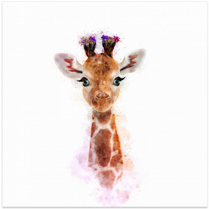 Baby Giraffe Square Canvas Art Print