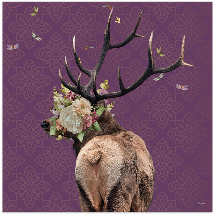 Spring Flower Bonnet On Deer Square Canvas Art Print