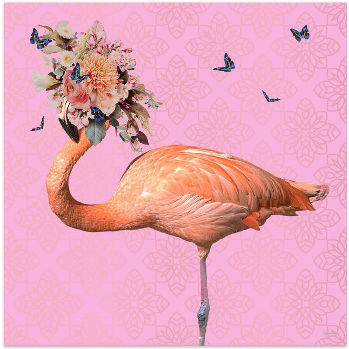 Spring Flower Bonnet On Flamingo Square Canvas Art Print