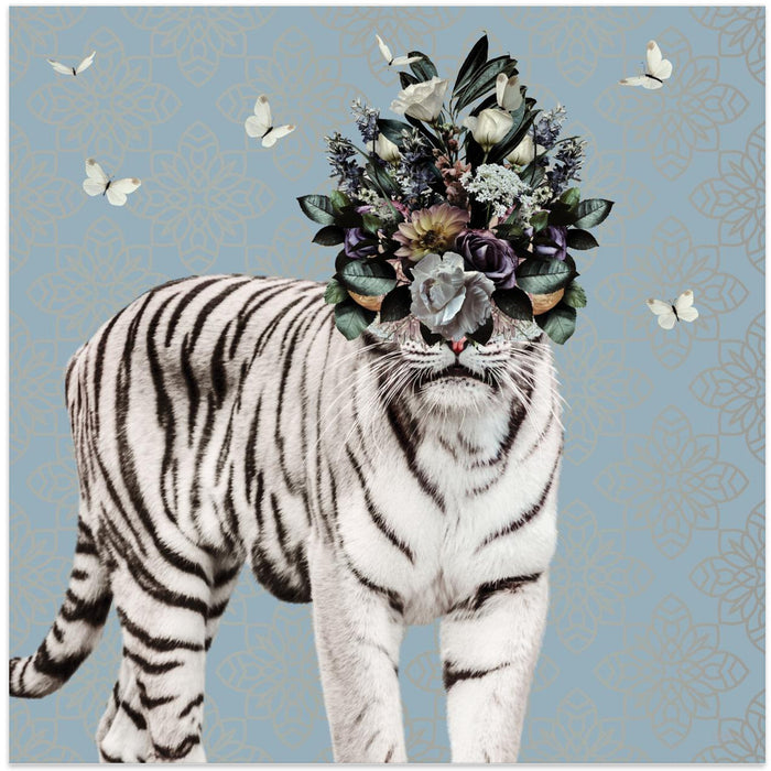 Spring Flower Bonnet On White Tiger Square Canvas Art