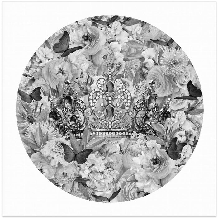 Candy Blooms &amp; Crown Black &amp; White Square Canvas Art Print