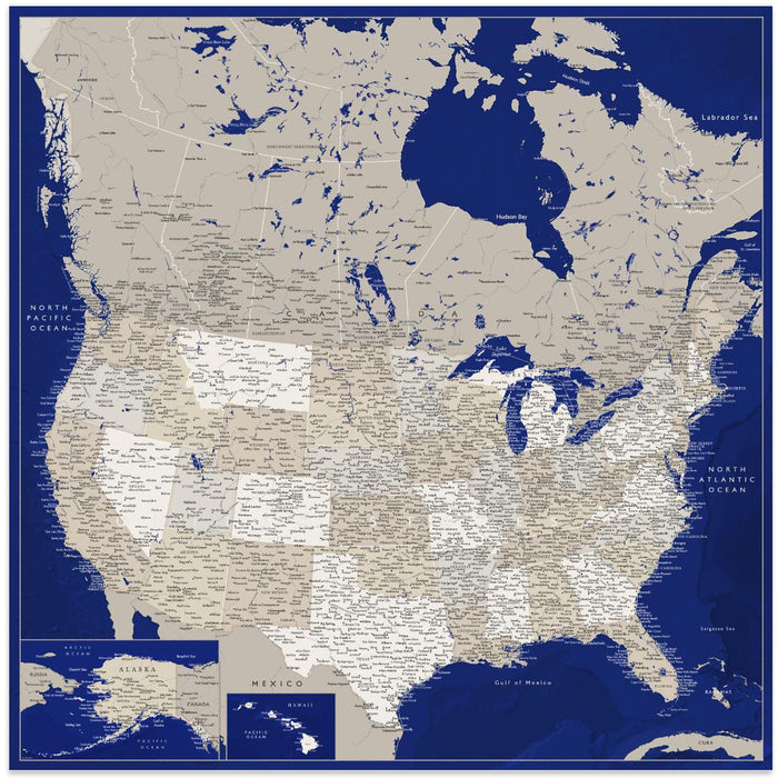 Highly detailed map of the United States, Kameryn Square Canvas Art Print