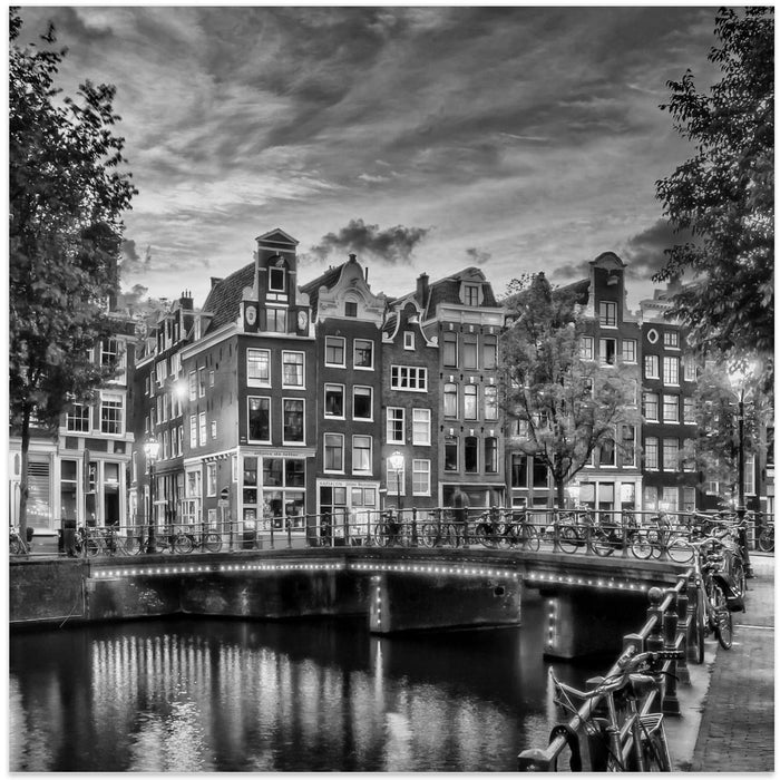 AMSTERDAM Idyllic impression from Singel - Monochrome Square Canvas Art Print