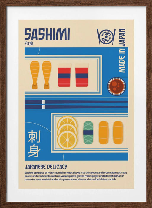 Sashimi Japanese Food Print Framed Art Wall Decor - 16x20 / Brown Frame - Framed Art