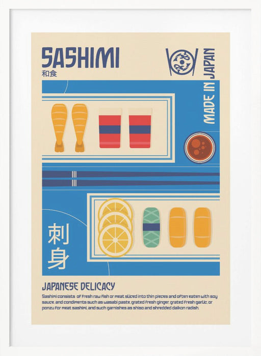 Sashimi Japanese Food Print Framed Art Wall Decor - 16x20 / White Frame - Framed Art