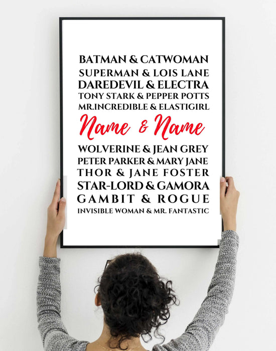 Superhero Wedding Anniversary Gift Frame - Custom Decor Art