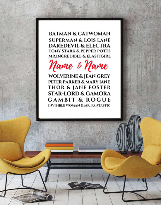 Superhero Wedding Anniversary Gift Frame - Custom Decor Art