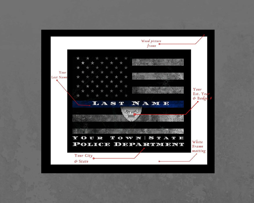 Thin Blue Line Flag Custom art for Police officer gift Art Picture Frame Store New Jersey