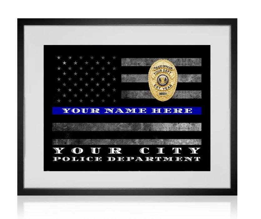 Thin Blue Line Flag Police Officer Gift Art Framed Picture Frame Store New Jersey