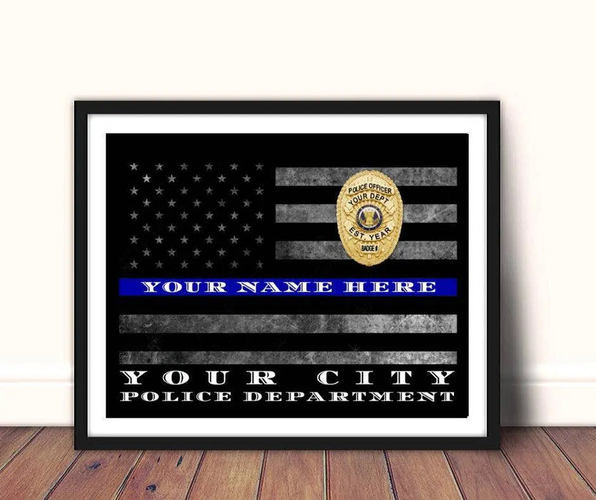 Thin Blue Line Flag Police Officer Gift Art Framed Picture Frame Store New Jersey