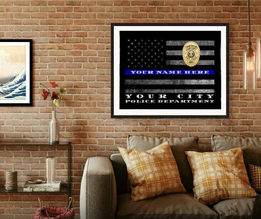 Thin Blue Line Flag Police Officer Gift Art Framed Picture Frame Store New Jersey