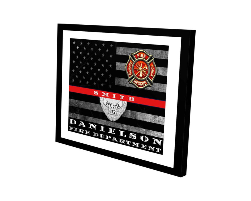 Thin red line flag custom made for firefighter home Picture Frame Store New Jersey