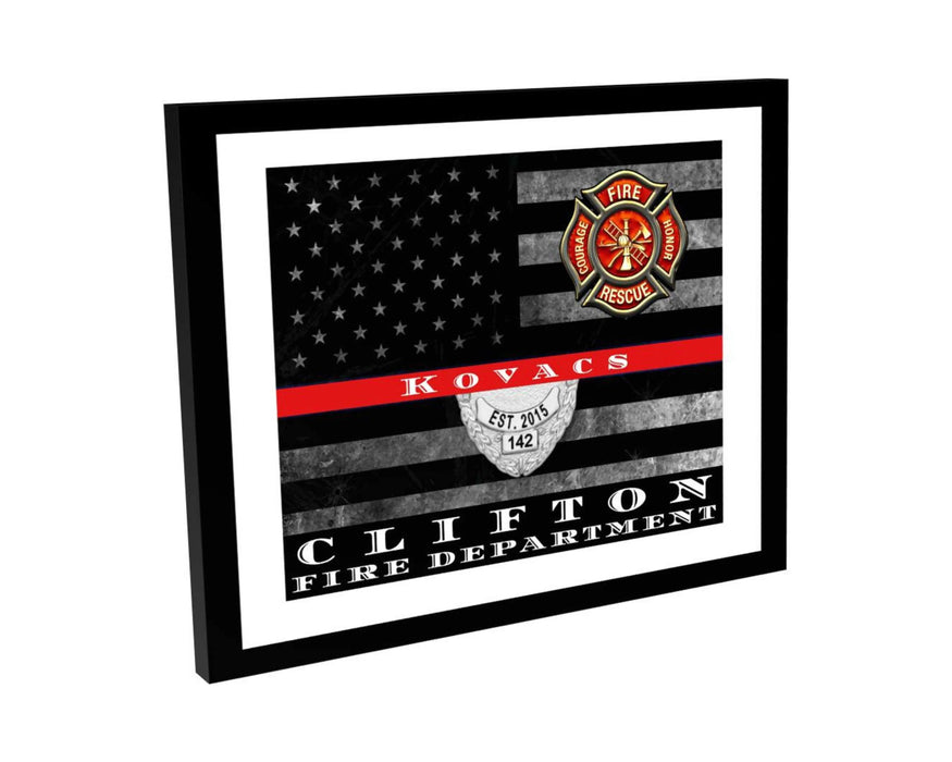 Thin red line flag custom made for firefighter home Picture Frame Store New Jersey