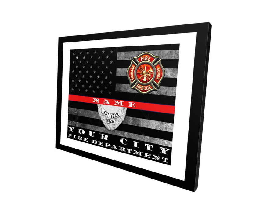 Thin red line flag custom made for firefighter home Picture Frame Store New Jersey