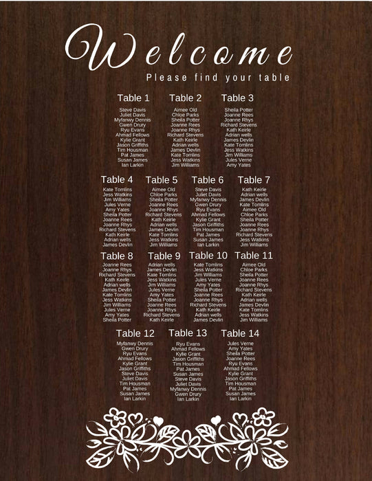 Wedding Seating Chart 20x30inch