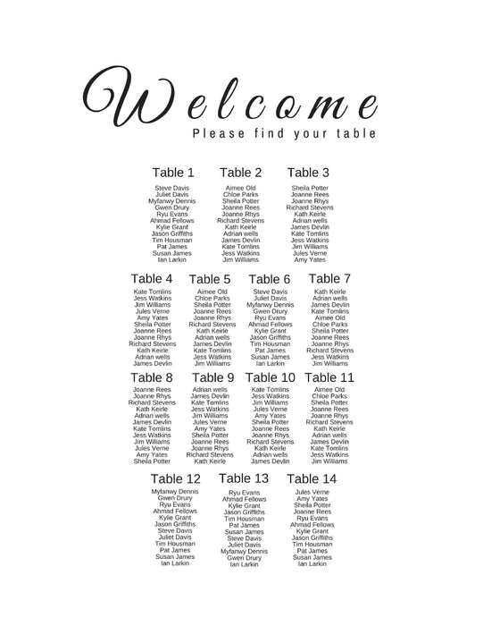 Wedding Seating Chart 20x30inch