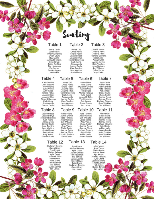 Wedding Seating Chart 20x30inch