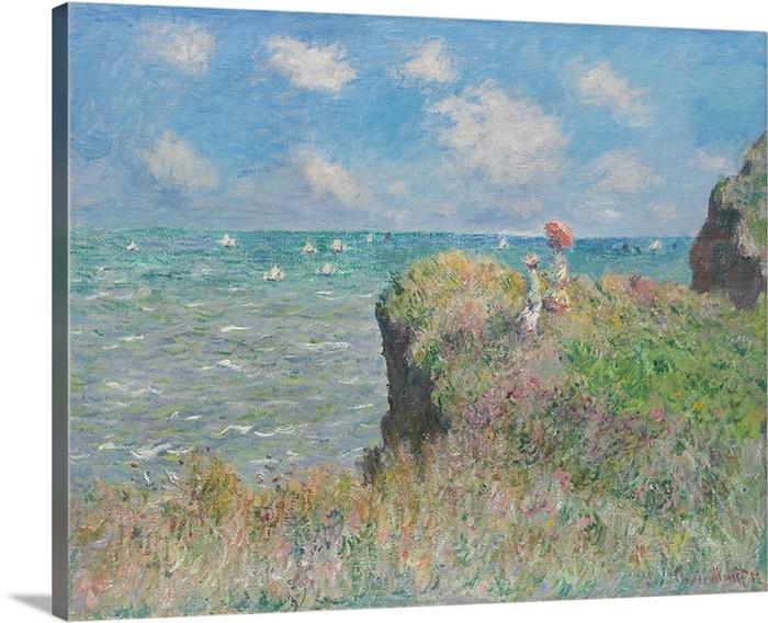 Cliff Walk at Pourville by Claude Monet Classic Art Framed Canvas