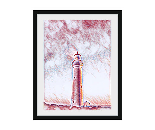 Lighthouse wall art sketch red framed art